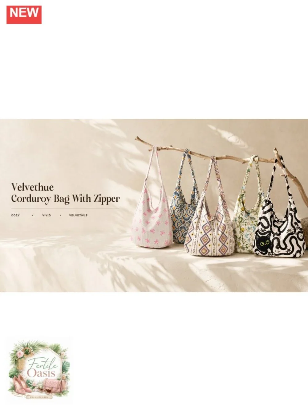 Corduroy Hobo Bag Large Zipper Tote Shoulder Crossbody Women